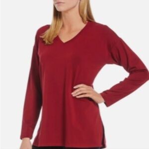 NWT EILEEN FISHER Eileen Fisher Long Sleeve Tencel Boxy Top In Cranberry Sz XXS